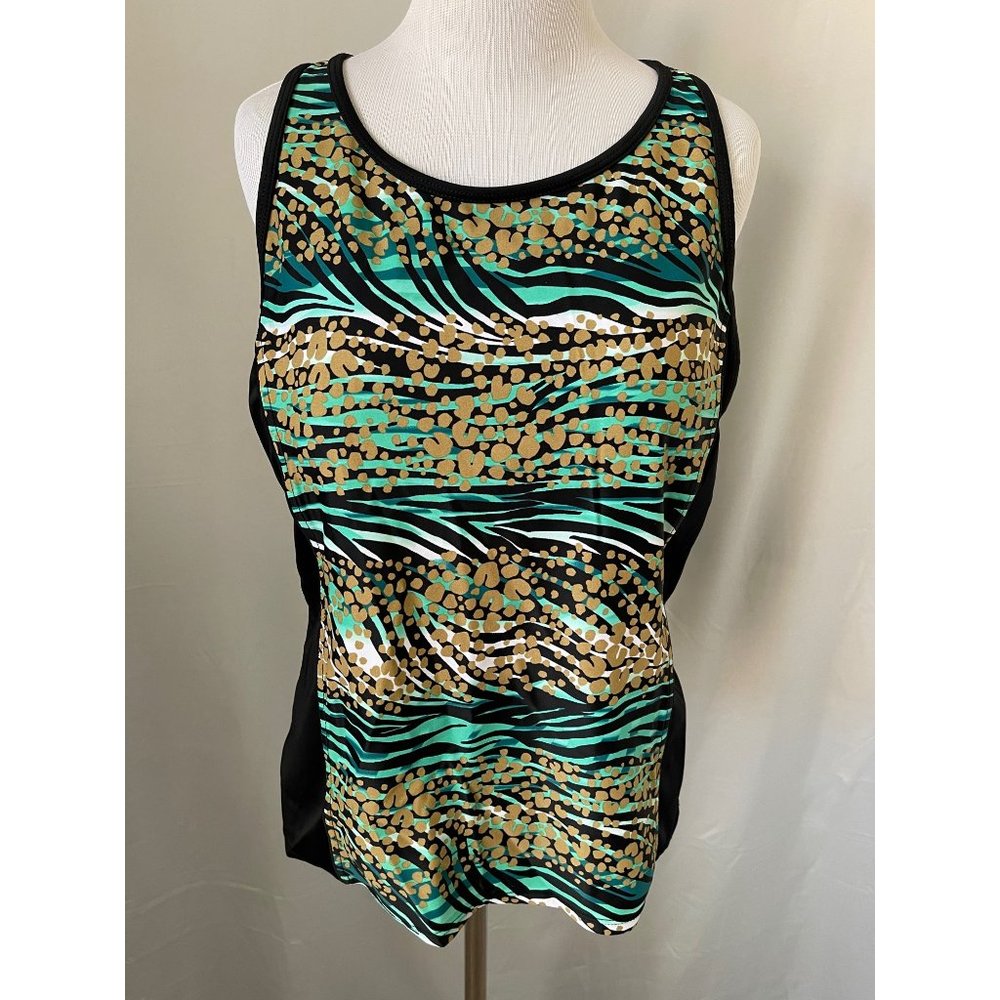 Tropical Escape Colorful Zebra Stripe Gold Polka Dot Open Back Tankini Top